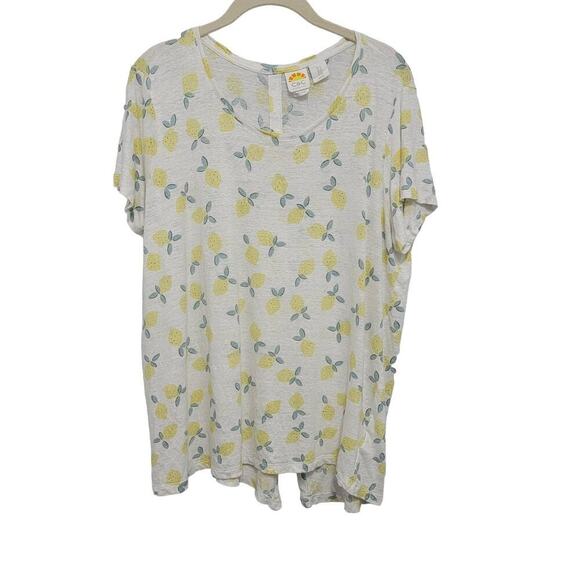 C&C Linen Lemon Back Button T-Shirt Top 1x - Picture 1 of 9